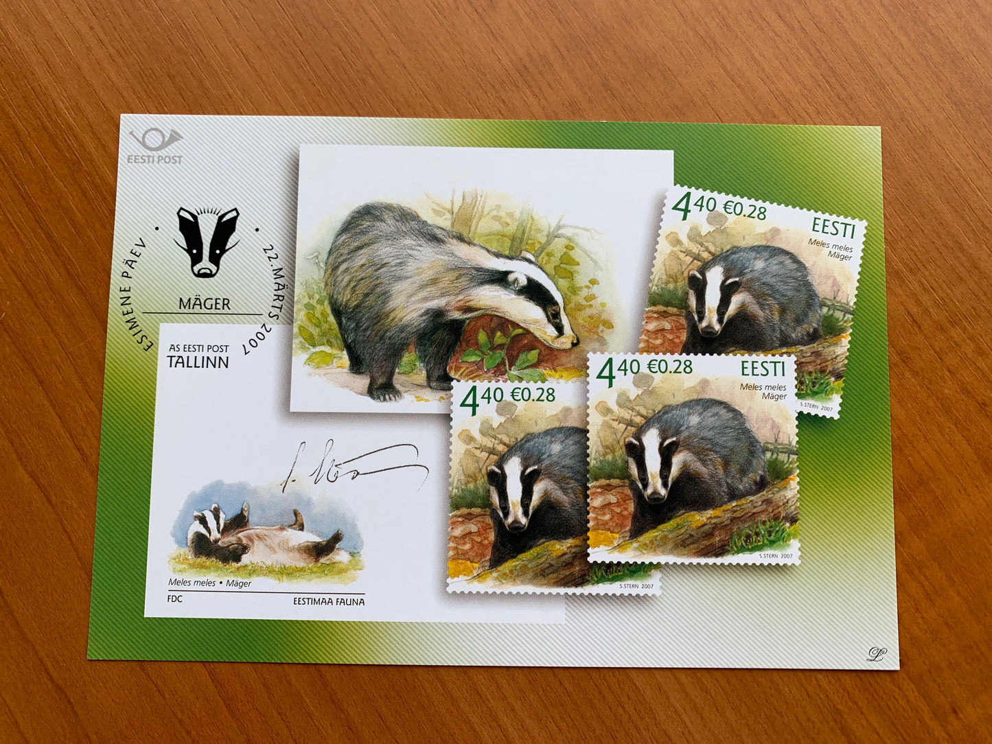 Estonian postcard - Postal stationery - ESTONIAN FAUNA. THE BADGER - Philately info card - 2007