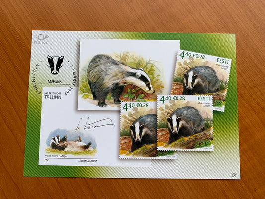 Estonian postcard - Postal stationery - ESTONIAN FAUNA. THE BADGER - Philately info card - 2007