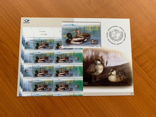 Estonian postcard - Postal stationery - UNICEF 60th ANNIVERSARY - Ducks - Philately info card - 2006