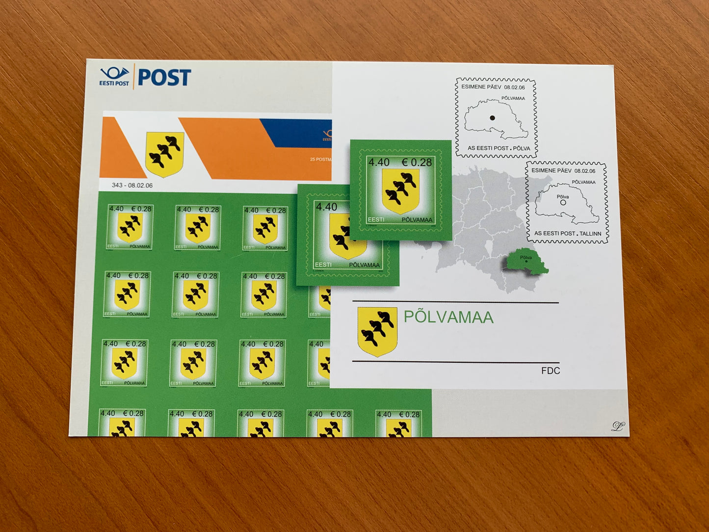 Estonian postcard - Postal stationery - DEFINITIVE STAMP - PÕLVA COUNTY - Philately info card - 2006