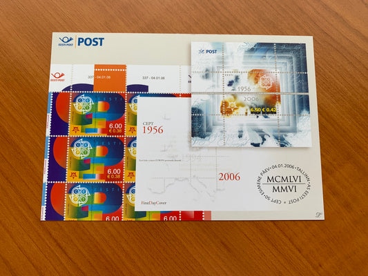Estonian postcard - Postal stationery - EUROPA STAMPS GOLDEN ANNIVERSARY - Philately info card - 2006