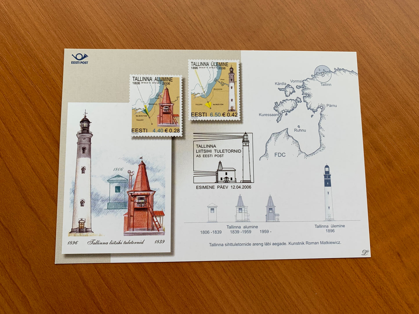 Estonian postcard - Postal stationery - TALLINN LEADING LINE LIGHTHOUSES - Philately info card - 2006