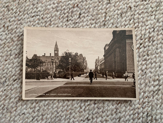 Old postcard - Antique postcard - VICTORIA SQUARE AND LIBRARY - MIDDLESBROUGH - UK - Carte Postale - Early 1900's - Unused