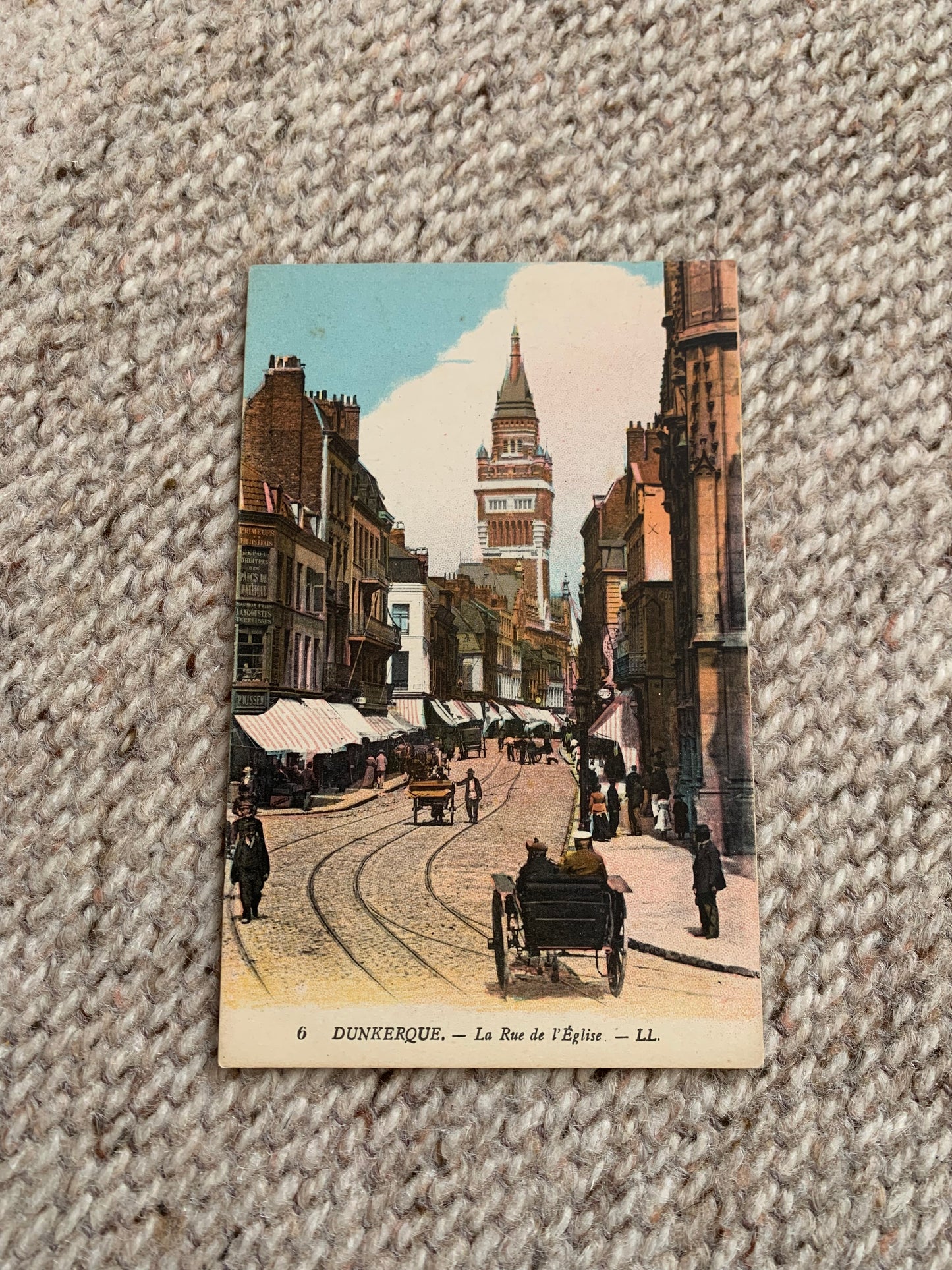 Old French postcard - Antique postcard - Rue de l'Église - Dunkerque - France - Carte Postale - Early 1900's - Unused