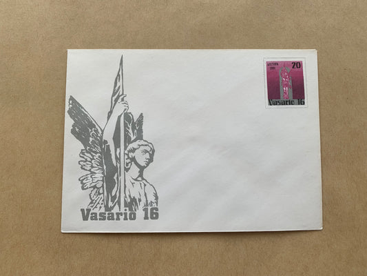 Lithuanian decorated envelope with printed stamp - Independence Day February 16 - Collectible stationery - 1991