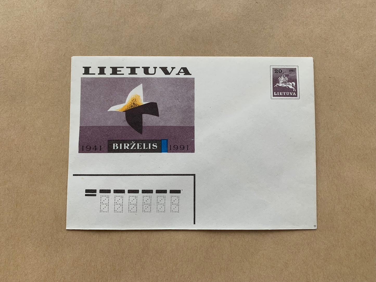 Lithuanian decorated envelope with printed stamp - June 1941-1991 - Collectible stationery