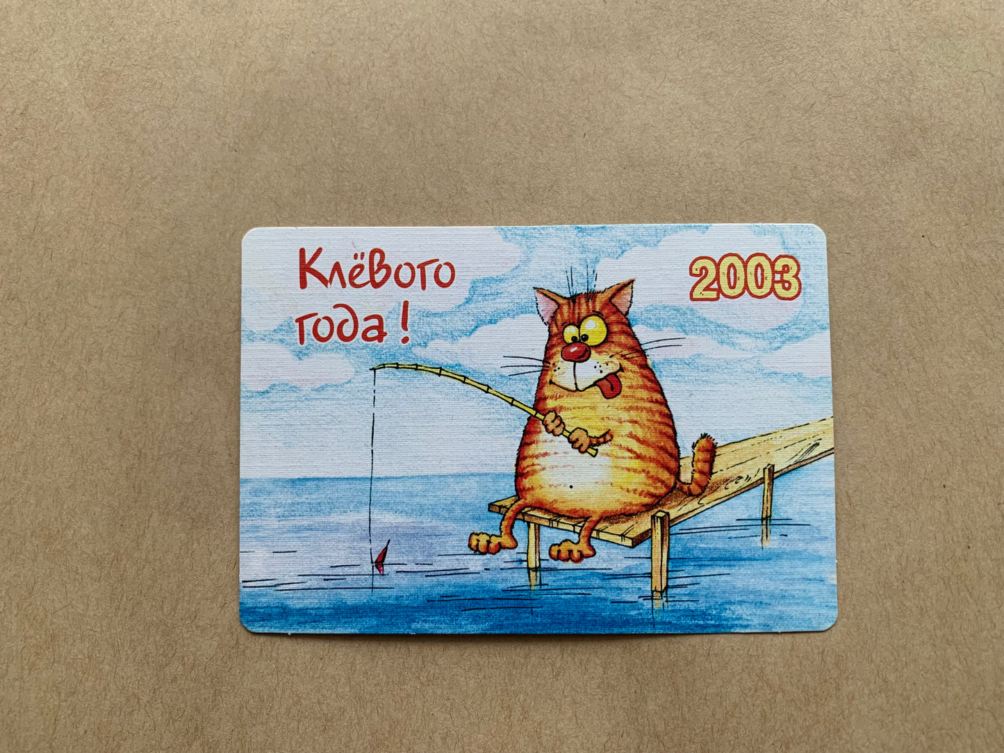 Funny Russian pocket calendar for the year 2003 - Fishing cat