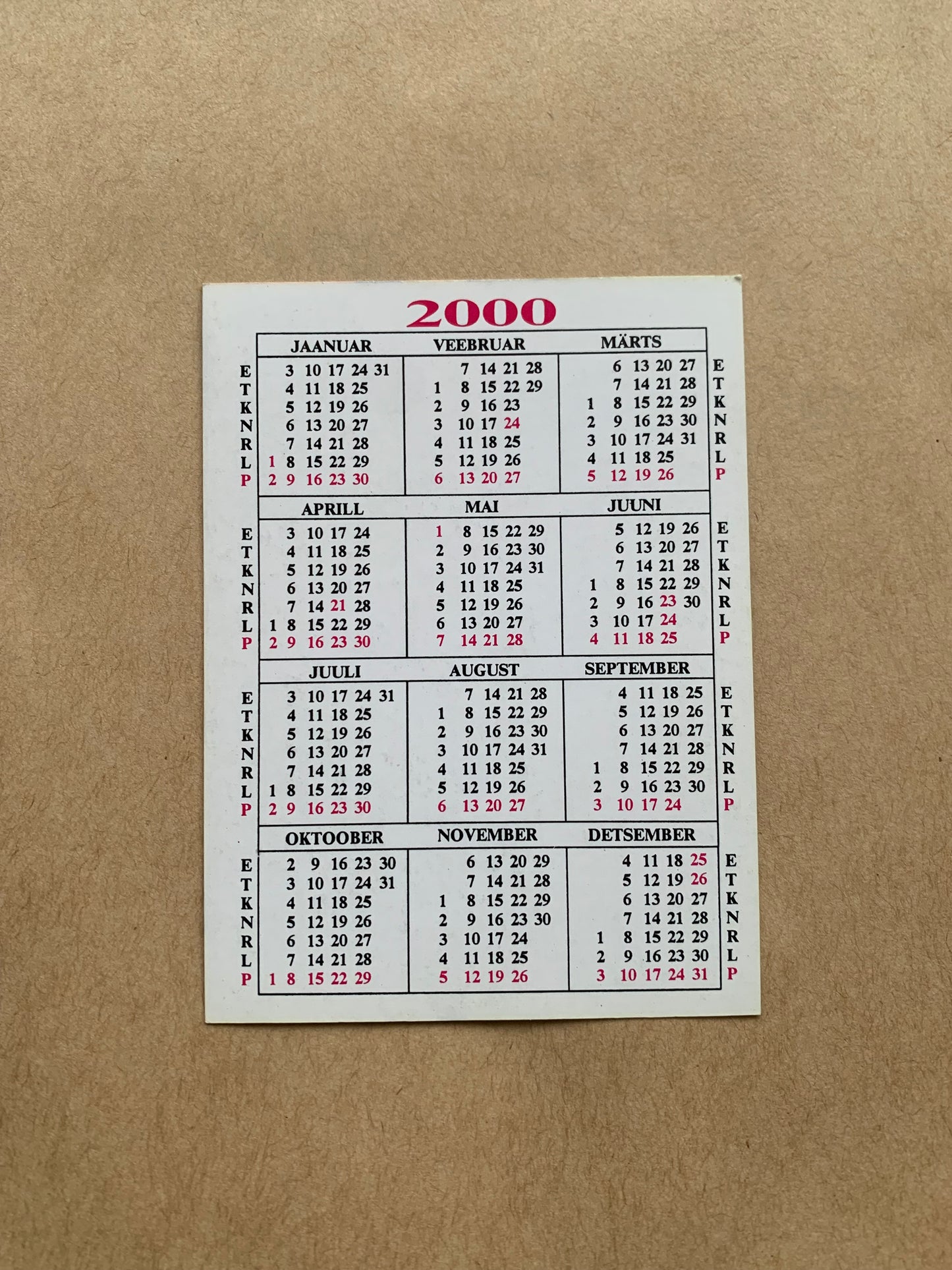 Estonian pocket calendar for the year 2000 - Cats