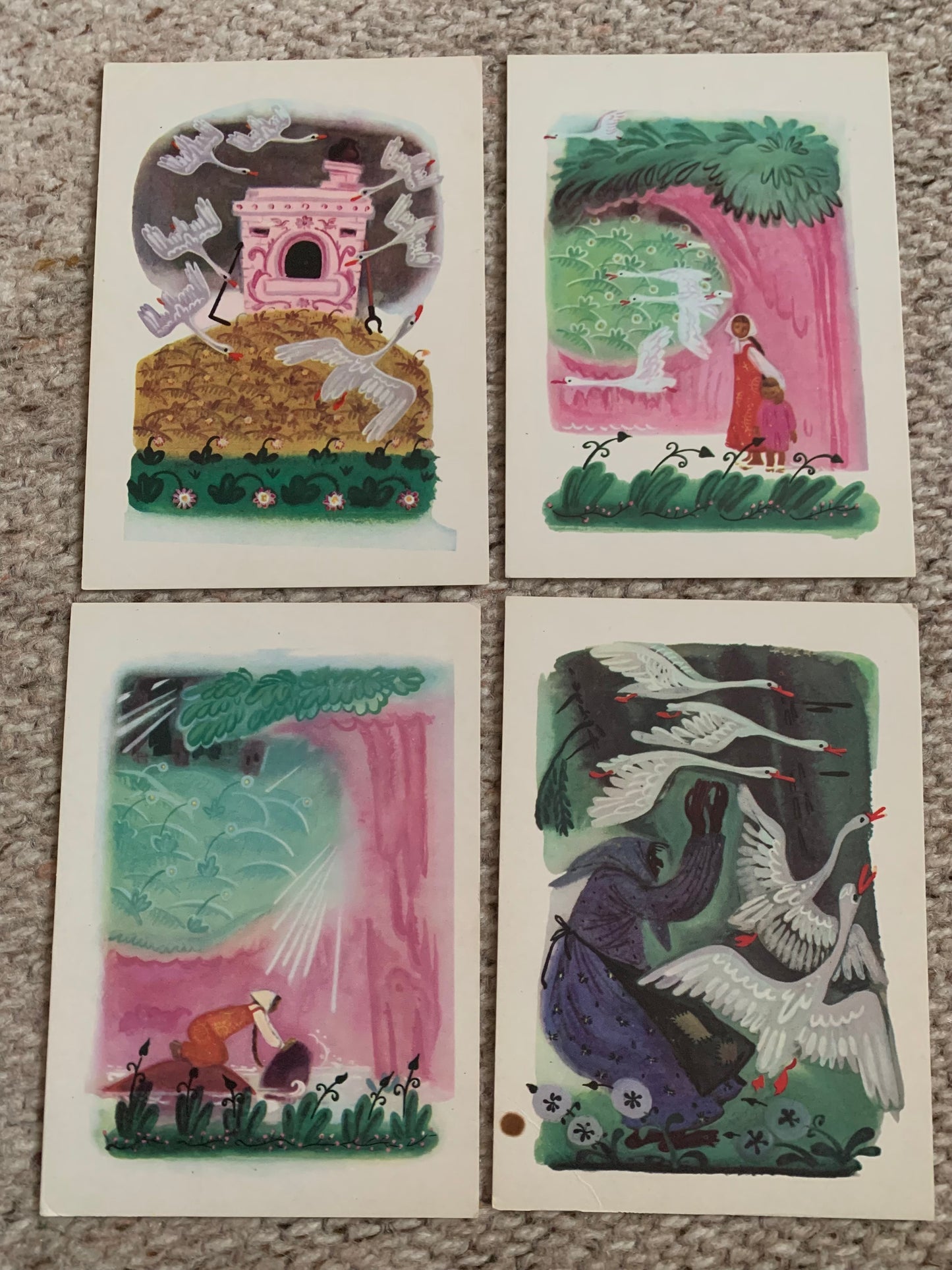 Set of 12 postcards - Russian fairy-tale "Swan Geese" - 1970