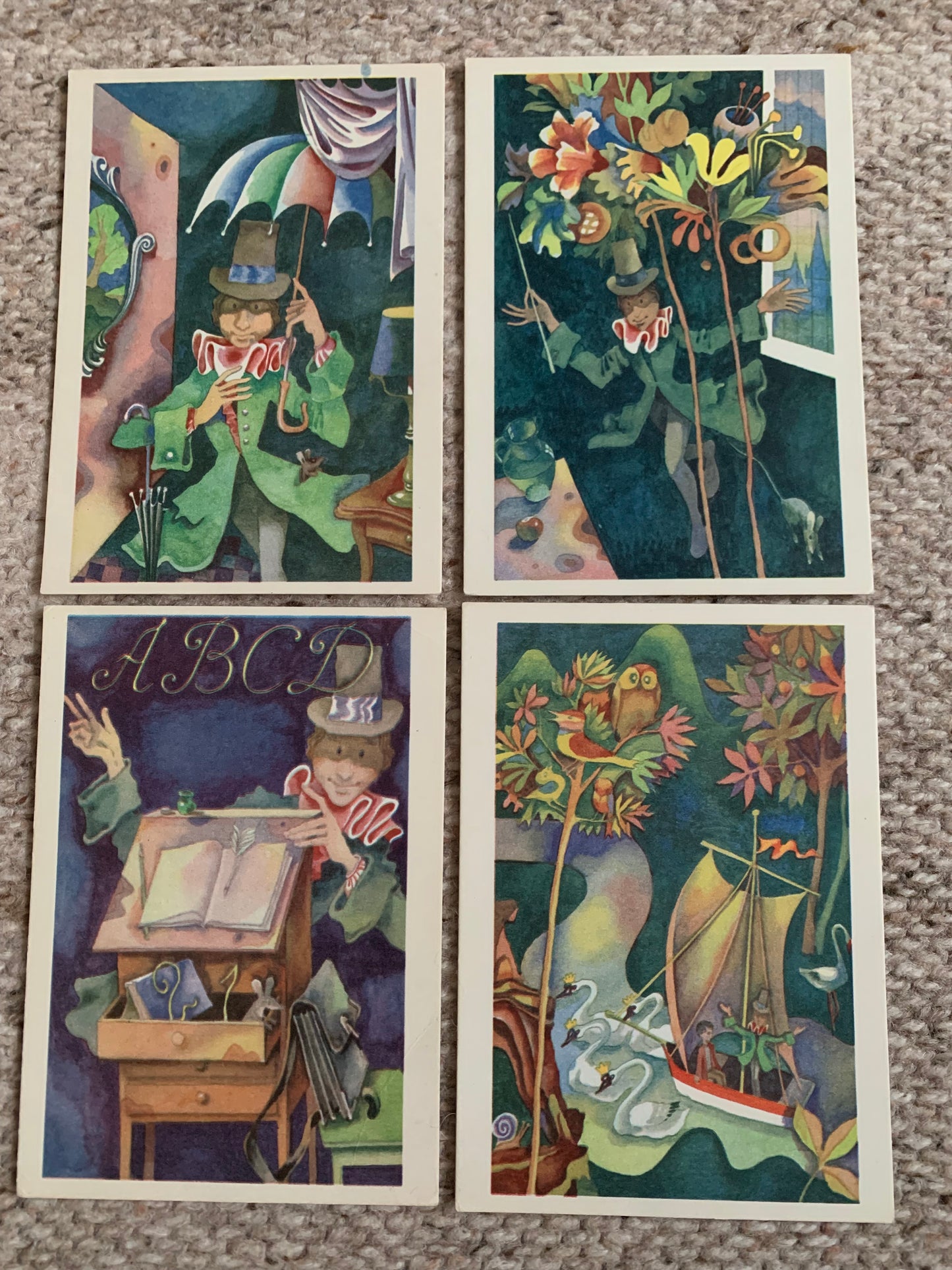 Set of 14 postcards - Hans Christian Andersen fairy-tale "Ole Lukoye" - early 1970's