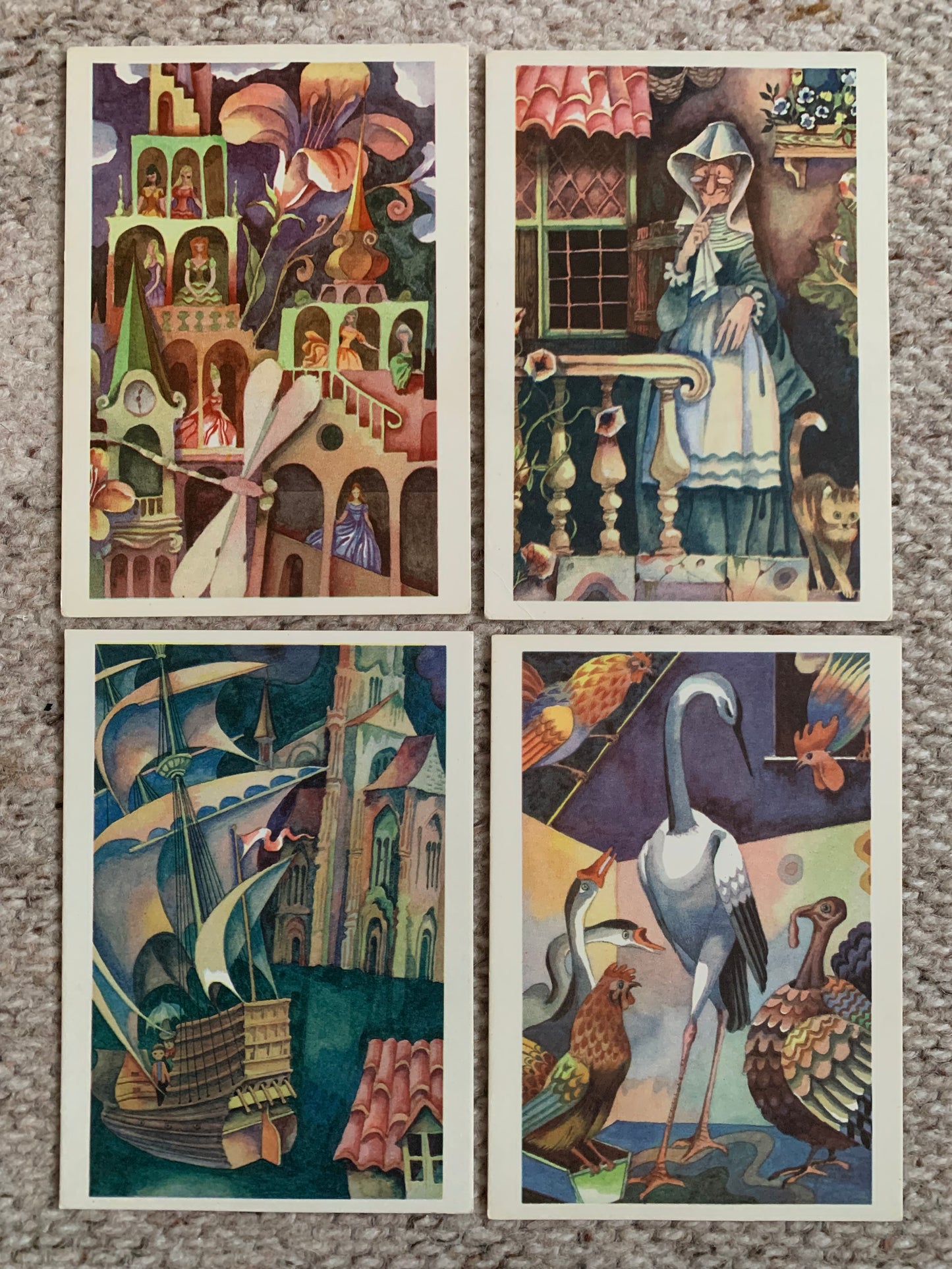 Set of 14 postcards - Hans Christian Andersen fairy-tale "Ole Lukoye" - early 1970's