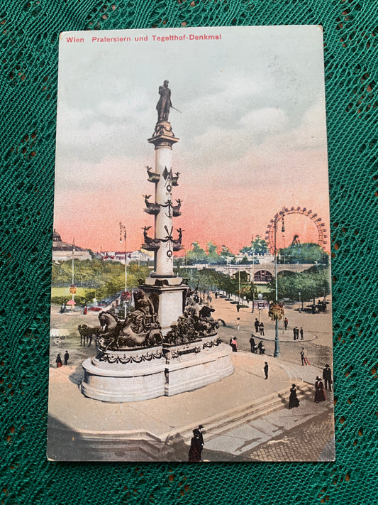 Old postcard - Wien Praterstern und Tegetthof-Denkmal - Tegettoff Statue - 577 - Austria - 1911