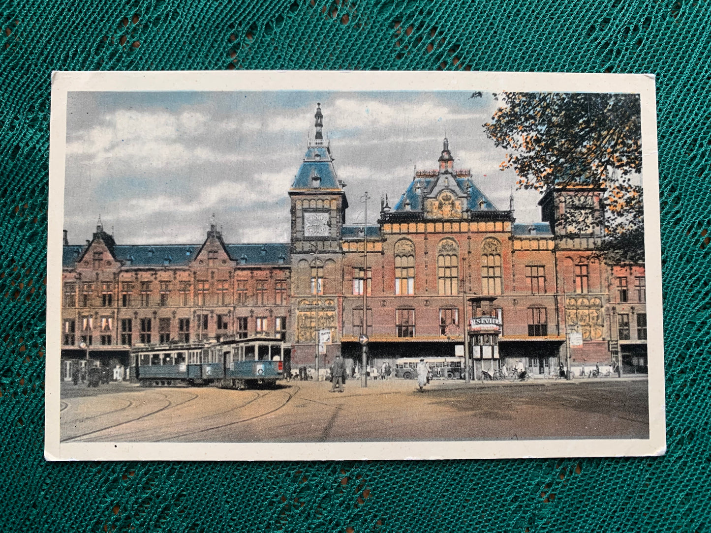 Old postcard - Antique postcard - AMSTERDAM - CENTRAL STATION - Holland - Tram - early 1900's