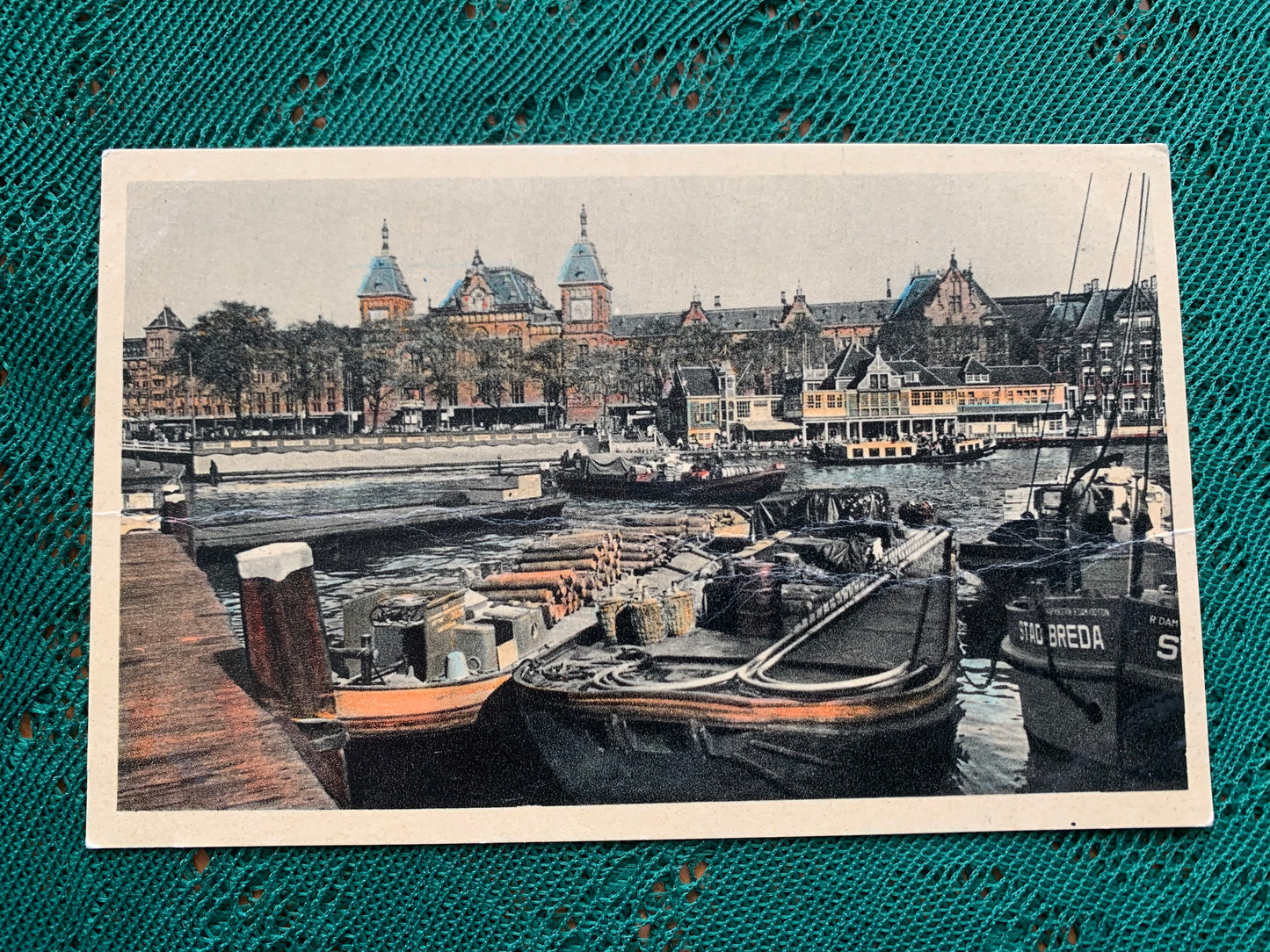 Old postcard - AMSTERDAM - CENTRAL STATION - Holland - Boat - River - early 1900's