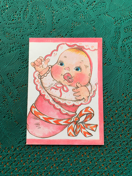 Estonian folded Greeting card - Artist Gunta Randla - Babygirl - Pink Card - 1988 - unused