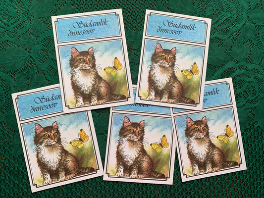 5 Estonian art postcards - Greeting card with a cat and butterfly - Artist R.Jänes - 1990 - unused