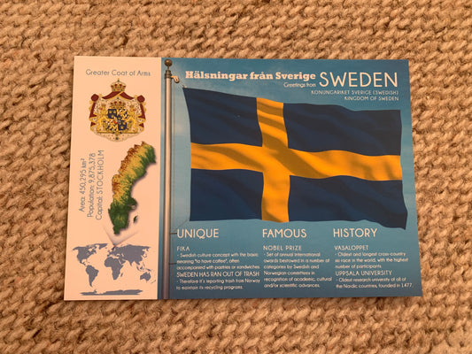 Swedish postcard - SWEDEN - FLAGS OF THE WORLD SERIES - 2000's - unused