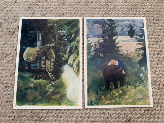Fairy-tale art postcards - Artist Elena Polenova - Masha and Bear - Printed in USSR - 1979 - unused