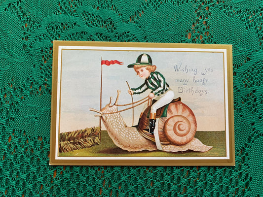 Vintage Chimera art postcard - Produced in UK - The Boy riding a Snail - Unused Greeting card