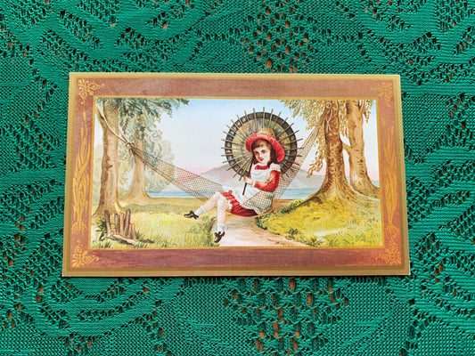 Vintage Chimera art postcard - Produced in UK - The girl in the hammock - Unused Greeting card