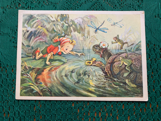 Fairy-tale postcard - "Buratino and turtle Tortilla" by A.Tolstoi - Printed in USSR - 1955 - unused