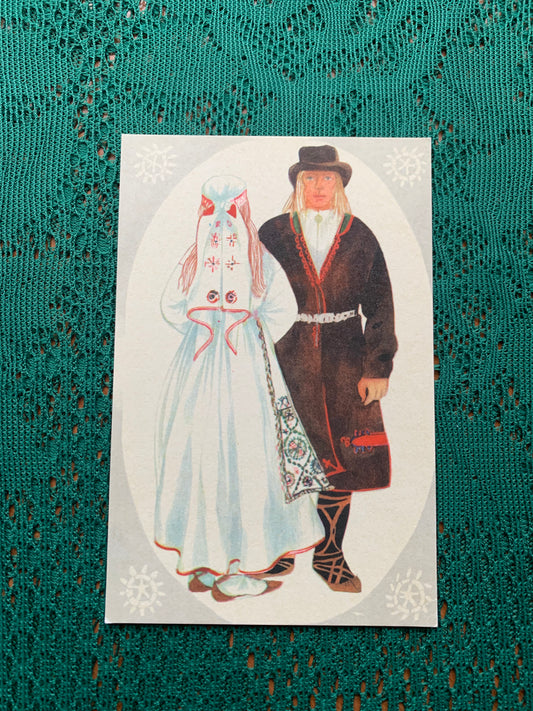 Estonian art postcard - Artist V.Tolli - Man and Woman in Paistu Folk costumes - 1975 - unused