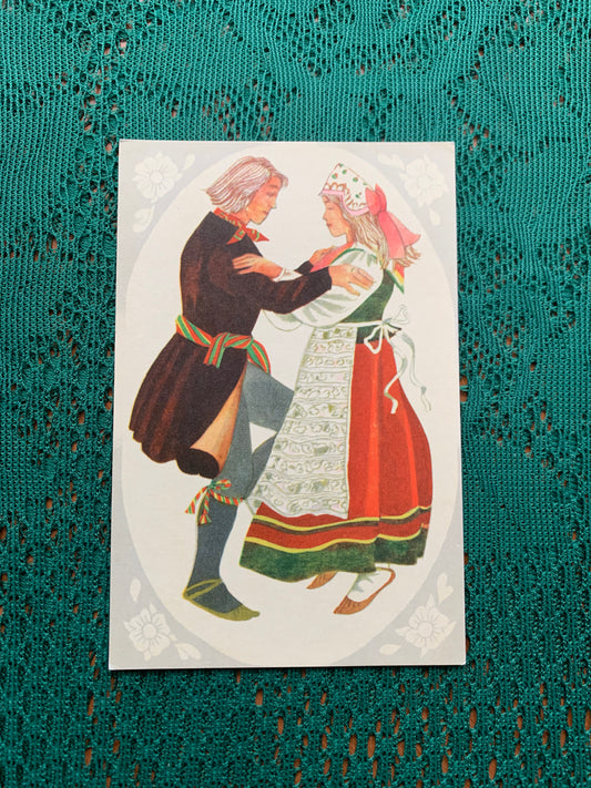 Estonian art postcard - Artist V.Tolli - Man and Woman in Martna Folk costumes - 1975 - unused