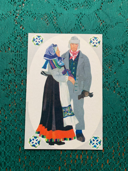 Estonian art postcard - Artist V.Tolli - Man and Woman in Jämaja Folk clothes - 1975 - unused