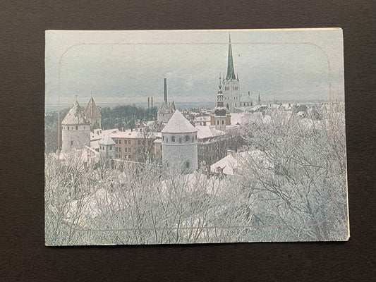 Folded view card from 1988 - Snowy Tallinn - Estonia in Soviet time - Printed in USSR - Unused postcard