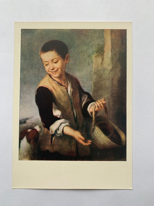 Soviet art postcard - Artist MURILLO (1618—1682) - Boy with a dog - Printed in USSR - 1960 - unused