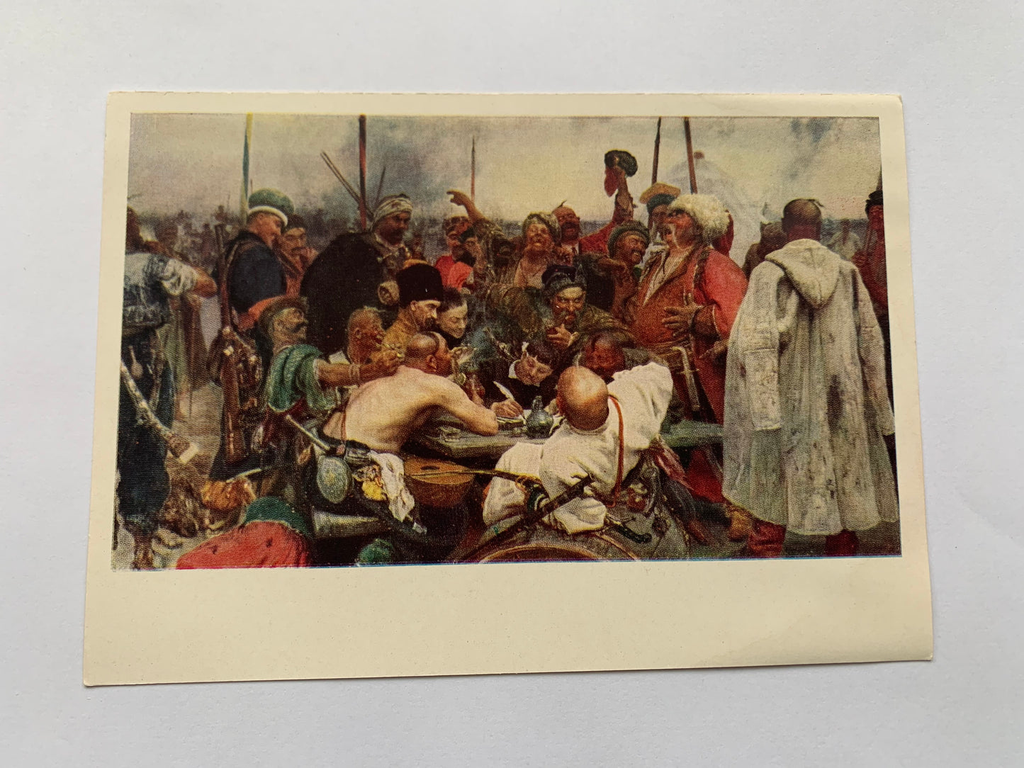Russian art postcard - Artist Ilya Repin - Zaporozhye Cossacks Writing a Mocking Letter to the Turkish Sultan - Printed in USSR - 1966 - unused