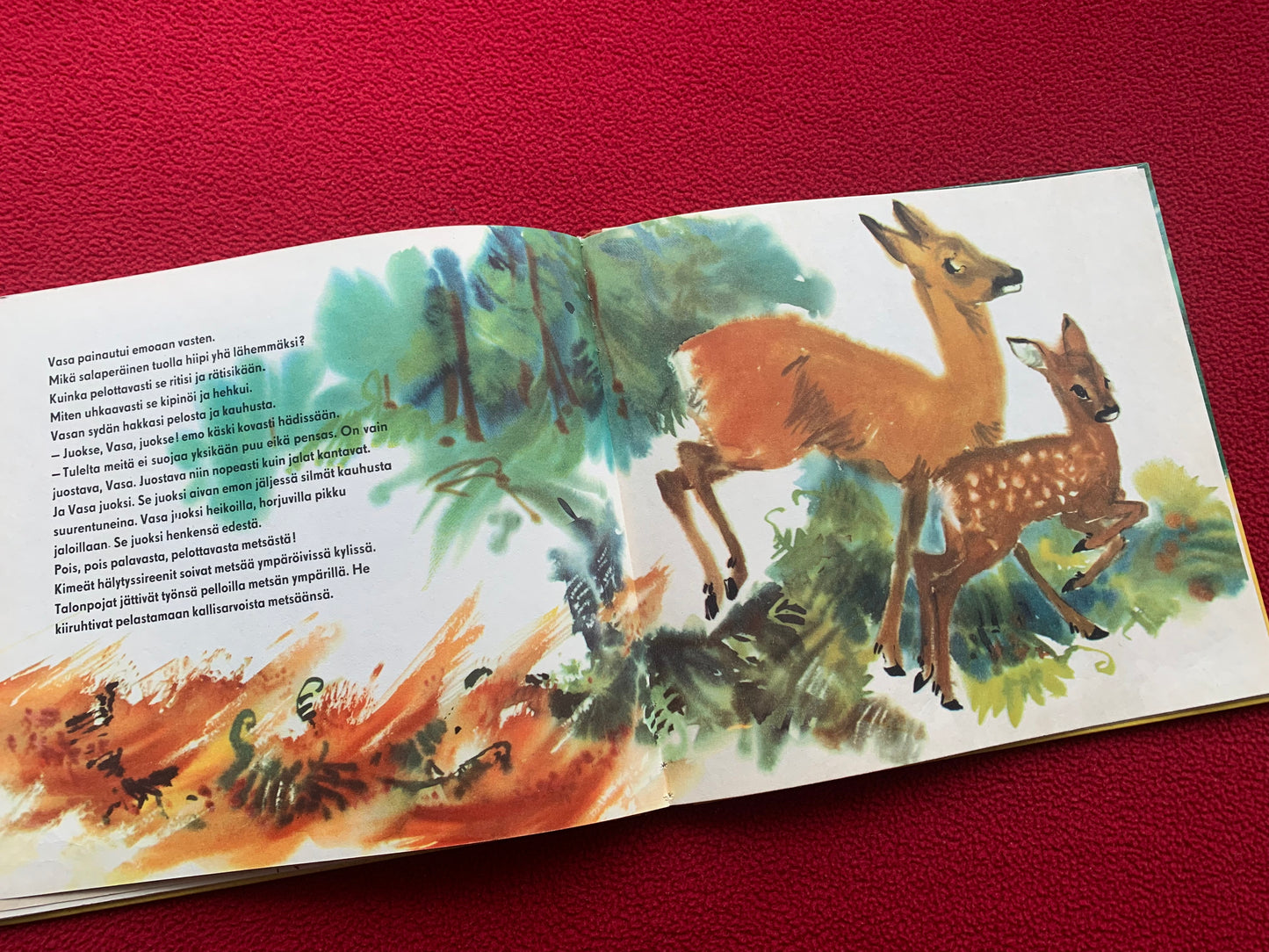 Finnish Children's Book from 1958 - Vasa, a small roe deer - Printed in GDR (East Germany) - Lovely vintage illustrations