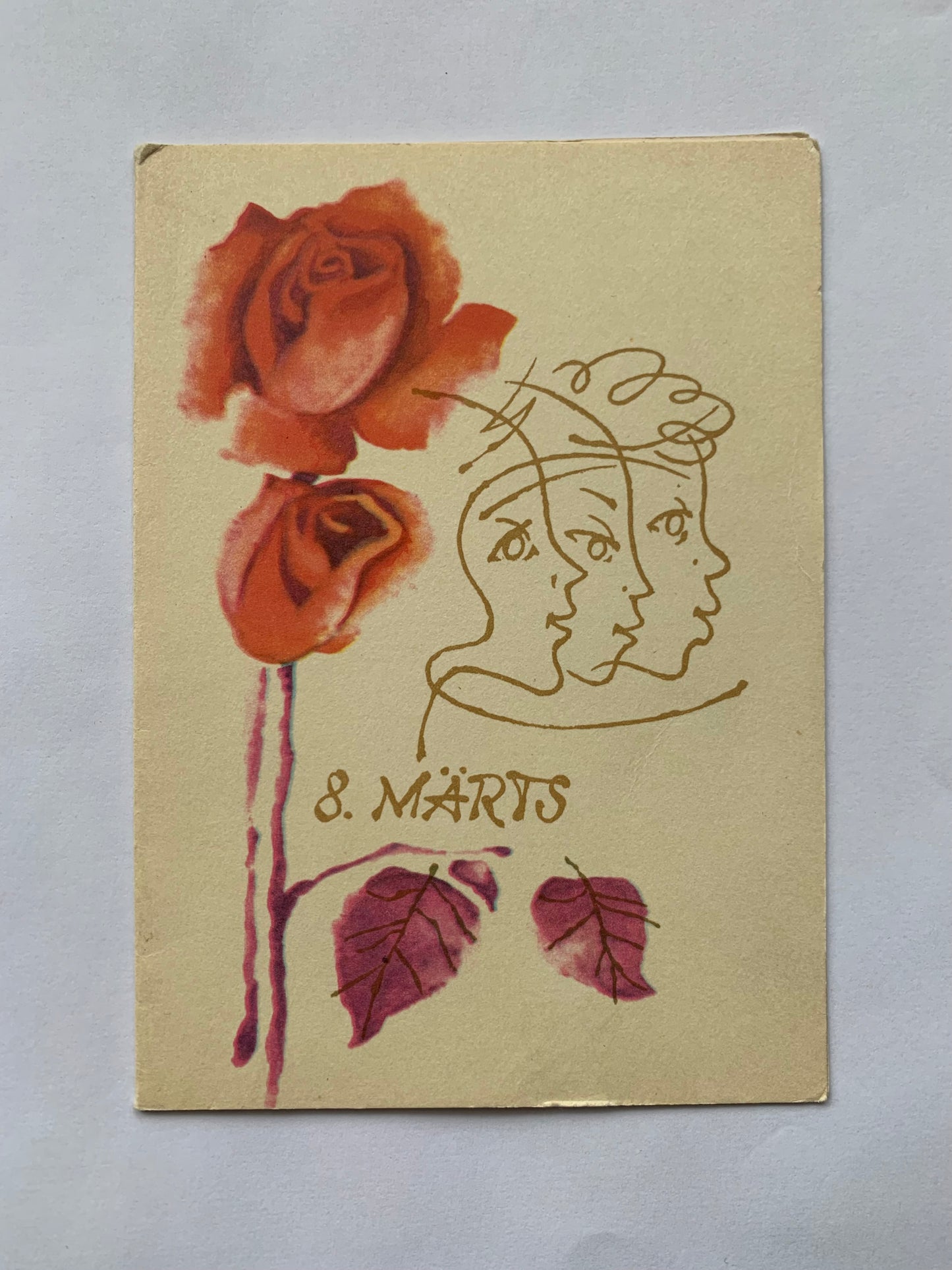 Estonian art postcard - Artist Heino Sampu - 8 March Greeting card - Flowers - Roses - 1974 - unused