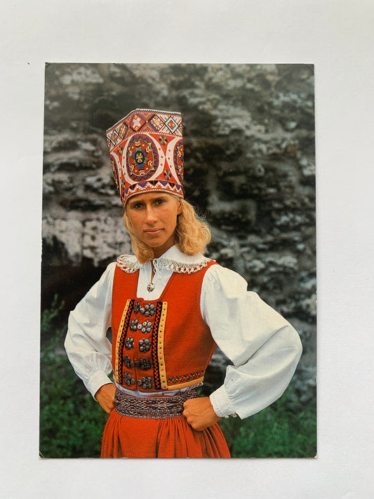 Estonian postcard - A Woman in National costume of Mustjala - early 2000s - unused