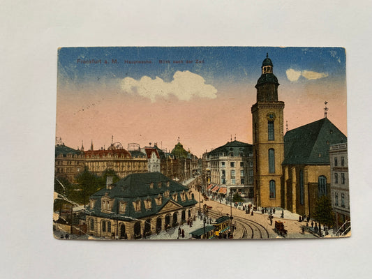 Old postcard - antique postcard - Frankfurt am M. - Hauptwache - Blick nach der Zeil - early 1900's - sent in 1922
