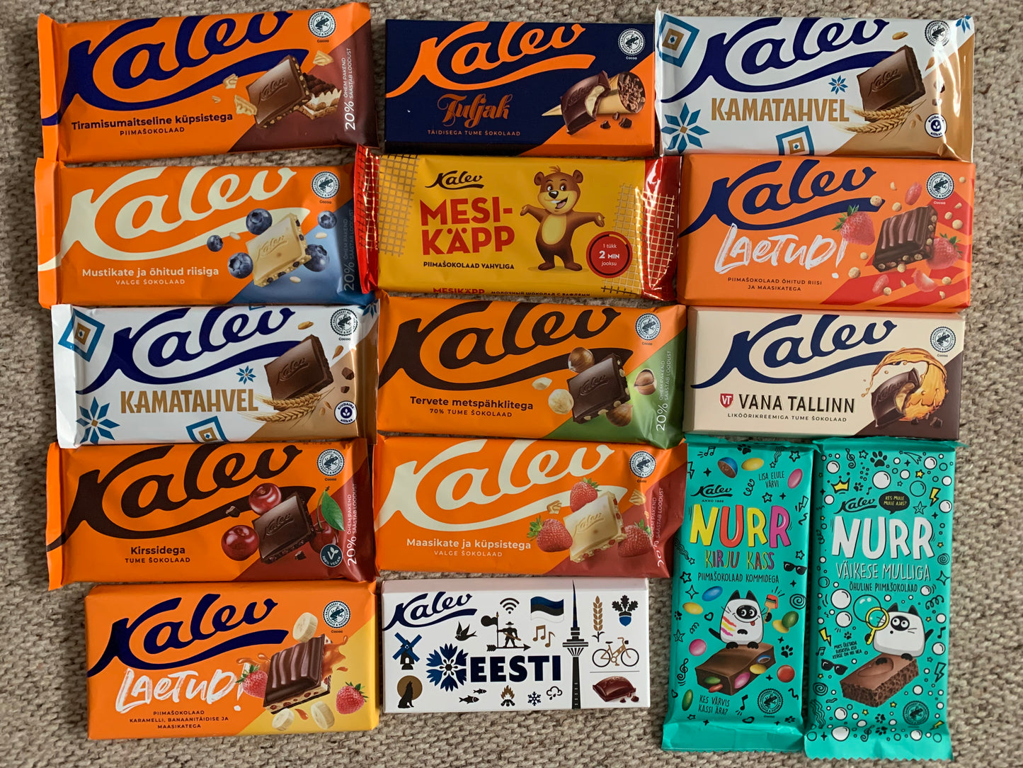 SALE!! Estonian Chocolate 15 bars - Kalev - White chocolate - Milk chocolate - Dark chocolate - Random choice