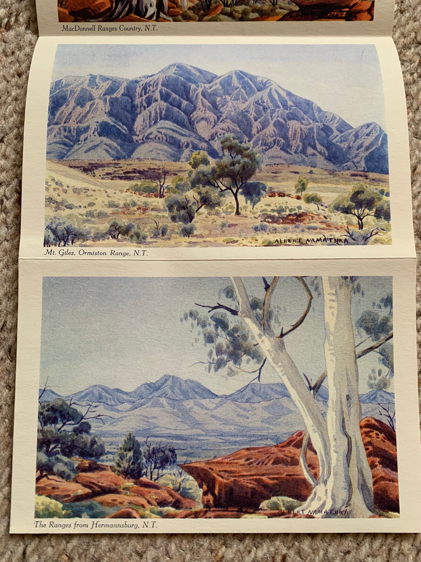 Aboriginal Art from Central Australia - Artist ALBERT NAMATJIRA - Set of SIX WATERCOLOURS - Legend Press Sydney - unused