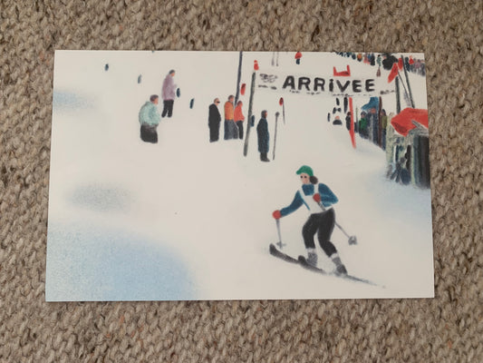 ST. MORITZ Switzerland. Lisa Mouchet art postcard - St.Moritz slopes - downhill ski run - collectible postcards - 2000s - unused