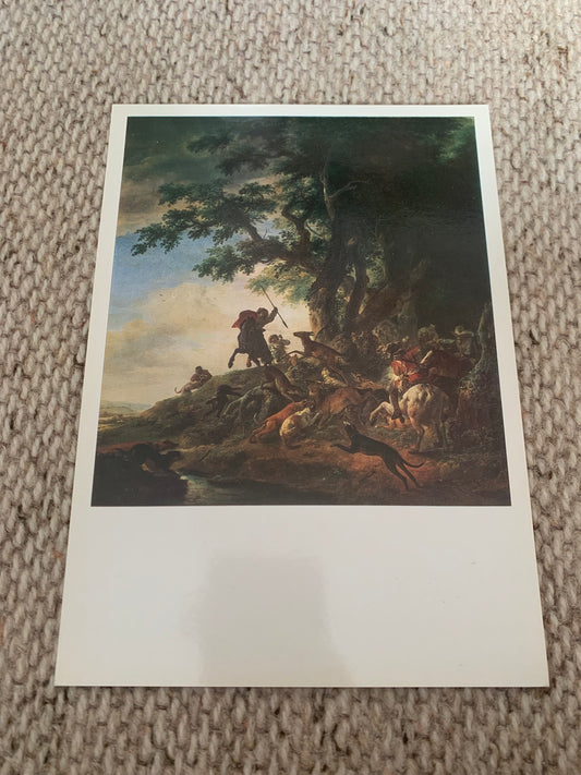 PHILIPS WOUWERMAN art postcard - A Stag Hunt - Reproduction - Aurora Art Publishers - The Hermitage in Leningrad - 1979. Russia USSR - unused