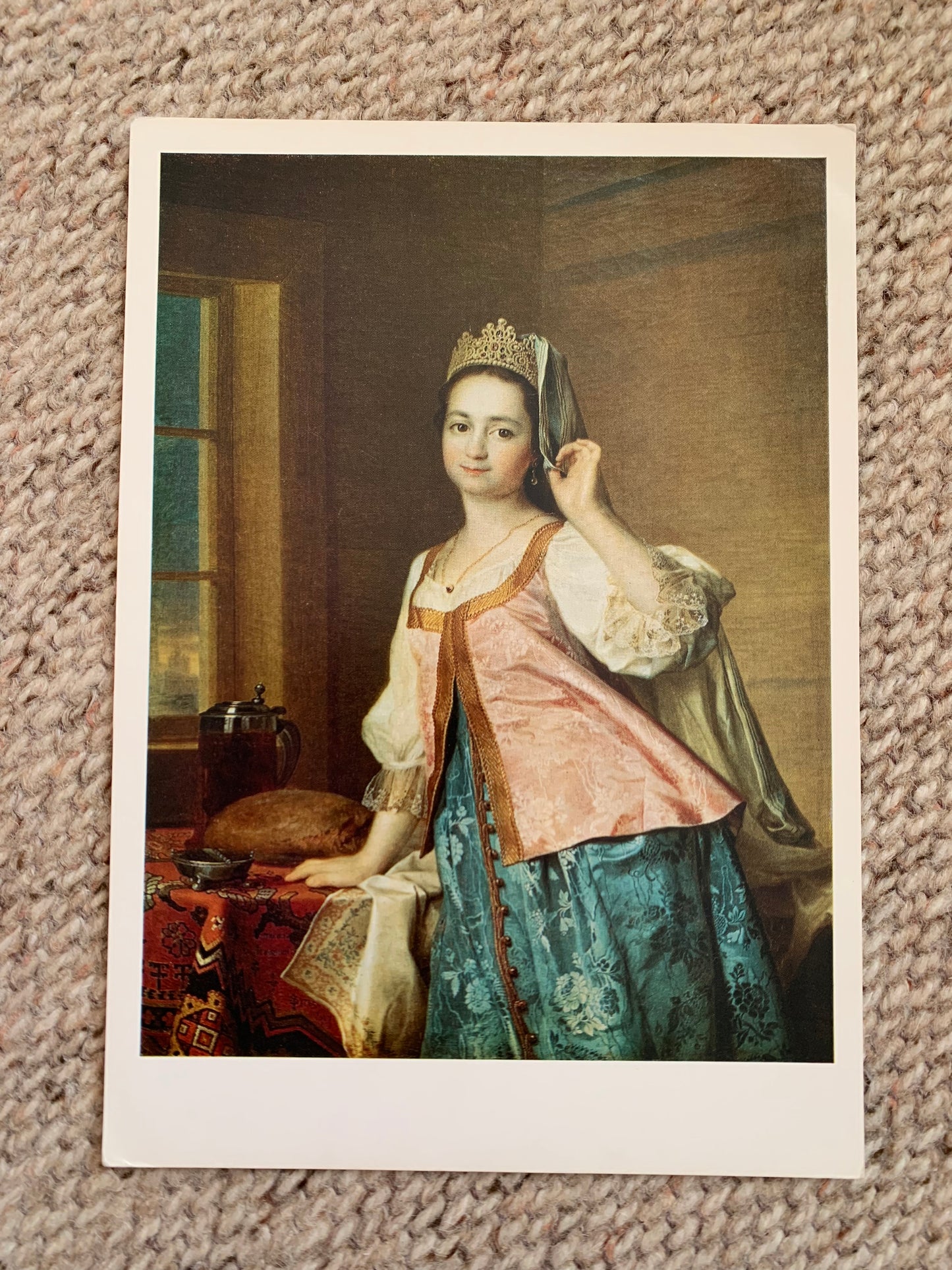 Soviet-time art postcard - Artist Dmitry Levitsky - Portrait of Agafya Levitskaya (Agasha), the Artist's Daughter - Printed in USSR - 1978 - unused