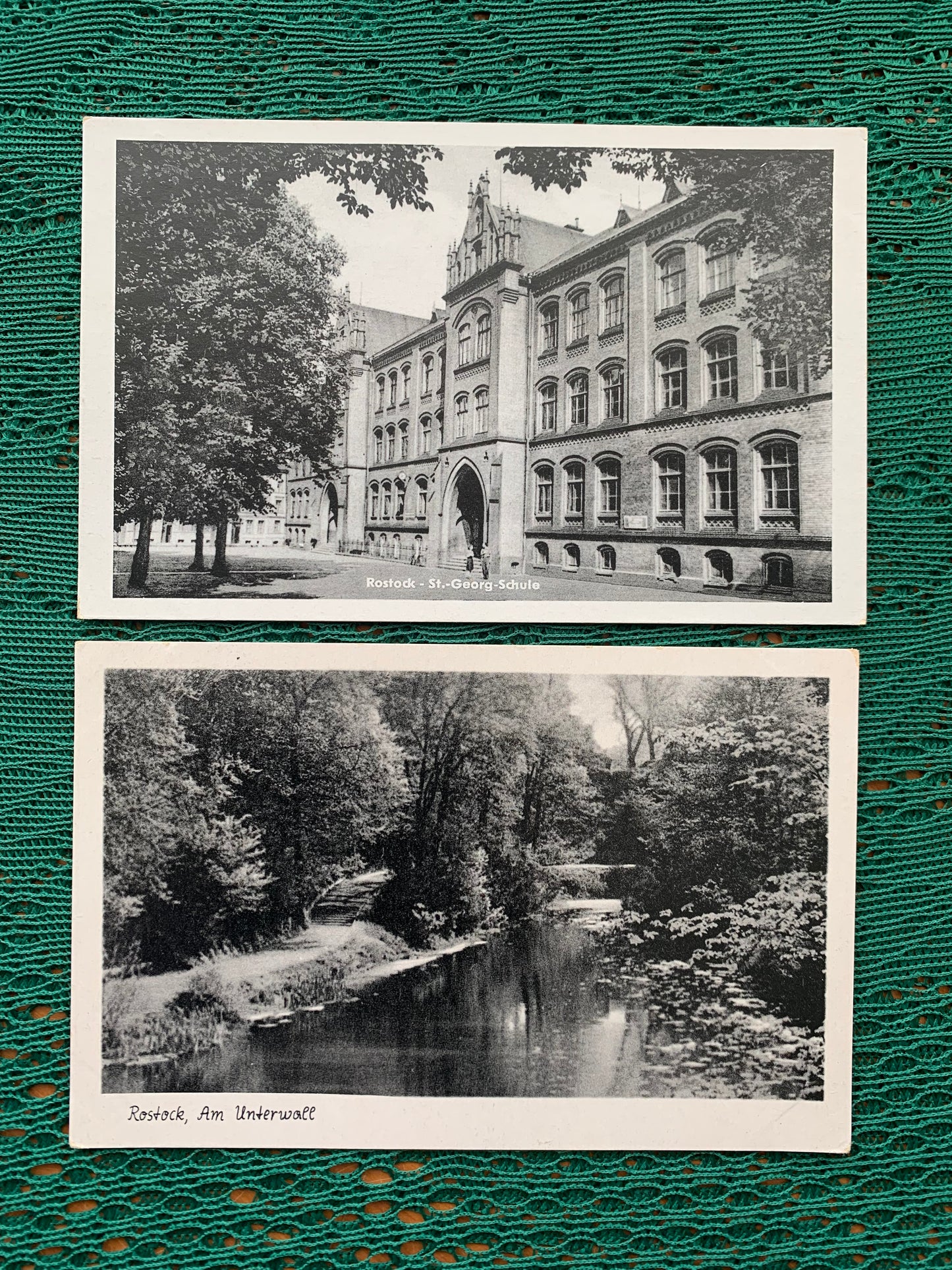 Old German postcards - Antique postcards - Rostock - St.George School - Unterwall - early 1900s - Unused