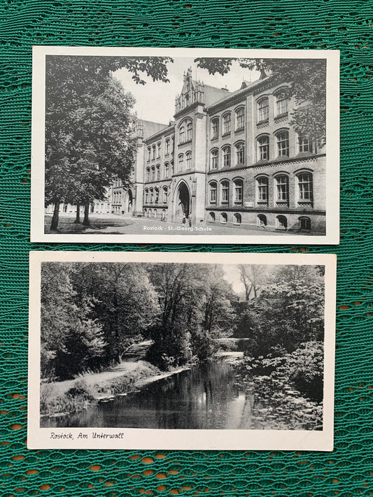 Old German postcards - Antique postcards - Rostock - St.George School - Unterwall - early 1900s - Unused