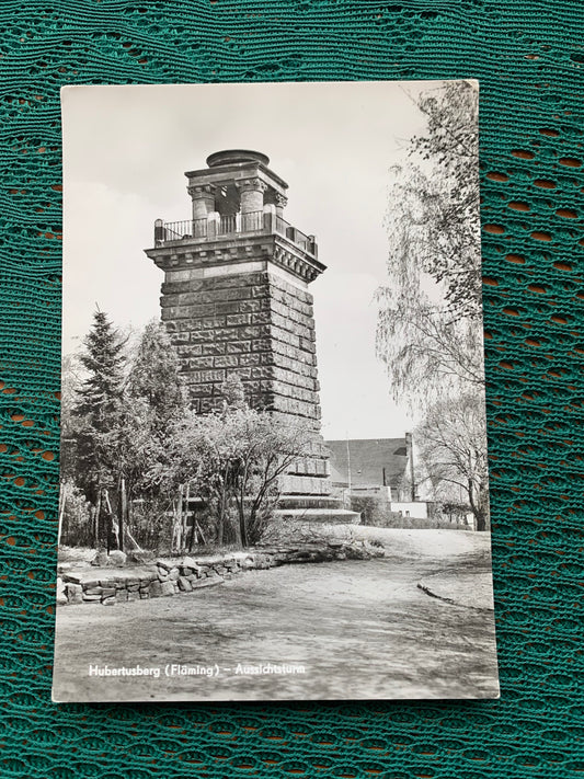 Old German photo postcard - Hubertusberg (Fläming) - Observation tower - 1950s - Unused