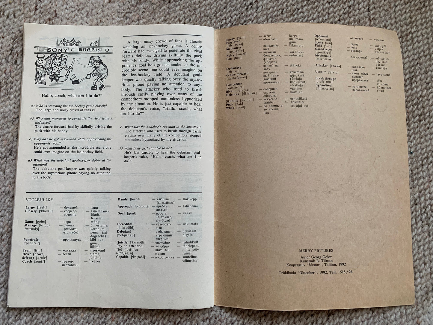 MERRY PICTURES - Vintage Estonian Children's Book in English, Russian and Estonian - Learn the language - 1992
