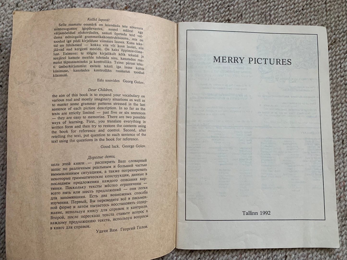 MERRY PICTURES - Vintage Estonian Children's Book in English, Russian and Estonian - Learn the language - 1992