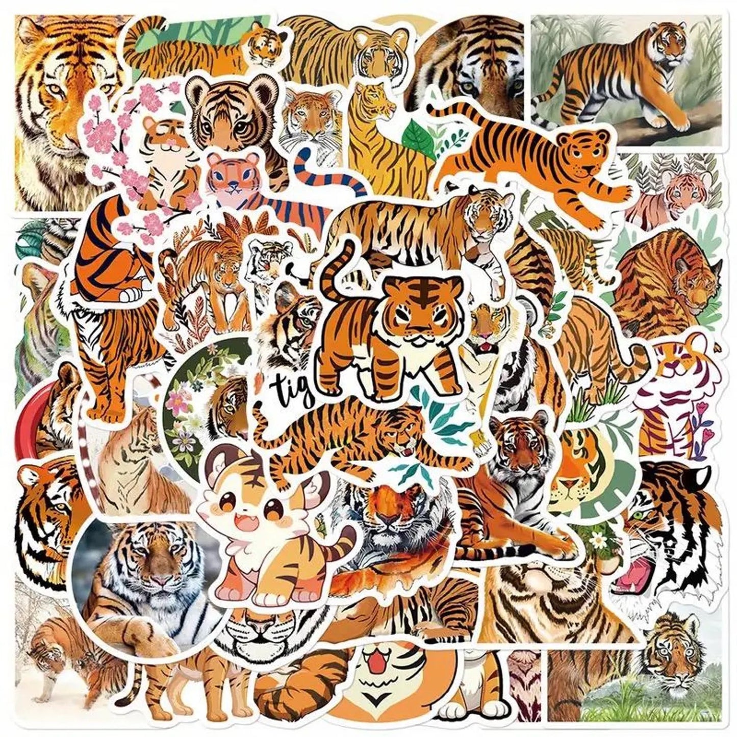 50 pcs Vintage Tiger Stickers - Deco Paper Ephemera