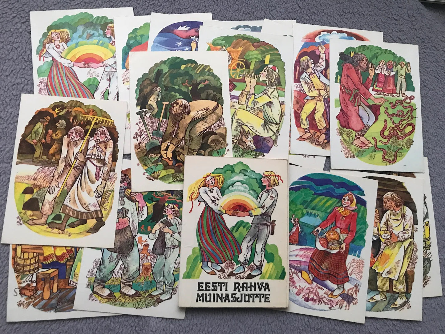 Set of 15 art postcards - Illustrations for Estonian fairy-tales - Artist Iivi Raudsepp - Prnted in USSR - 1979 - unused