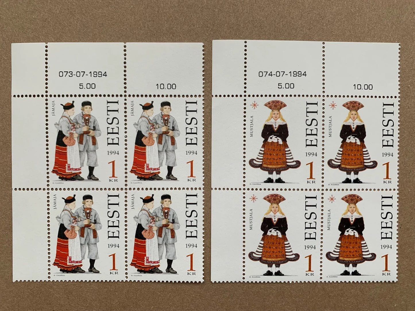 Estonian stamps NATIONAL DRESS unused blocks - Collection of vintage postage stamps from 1994 - Folk dress MNH Estonian stamps.