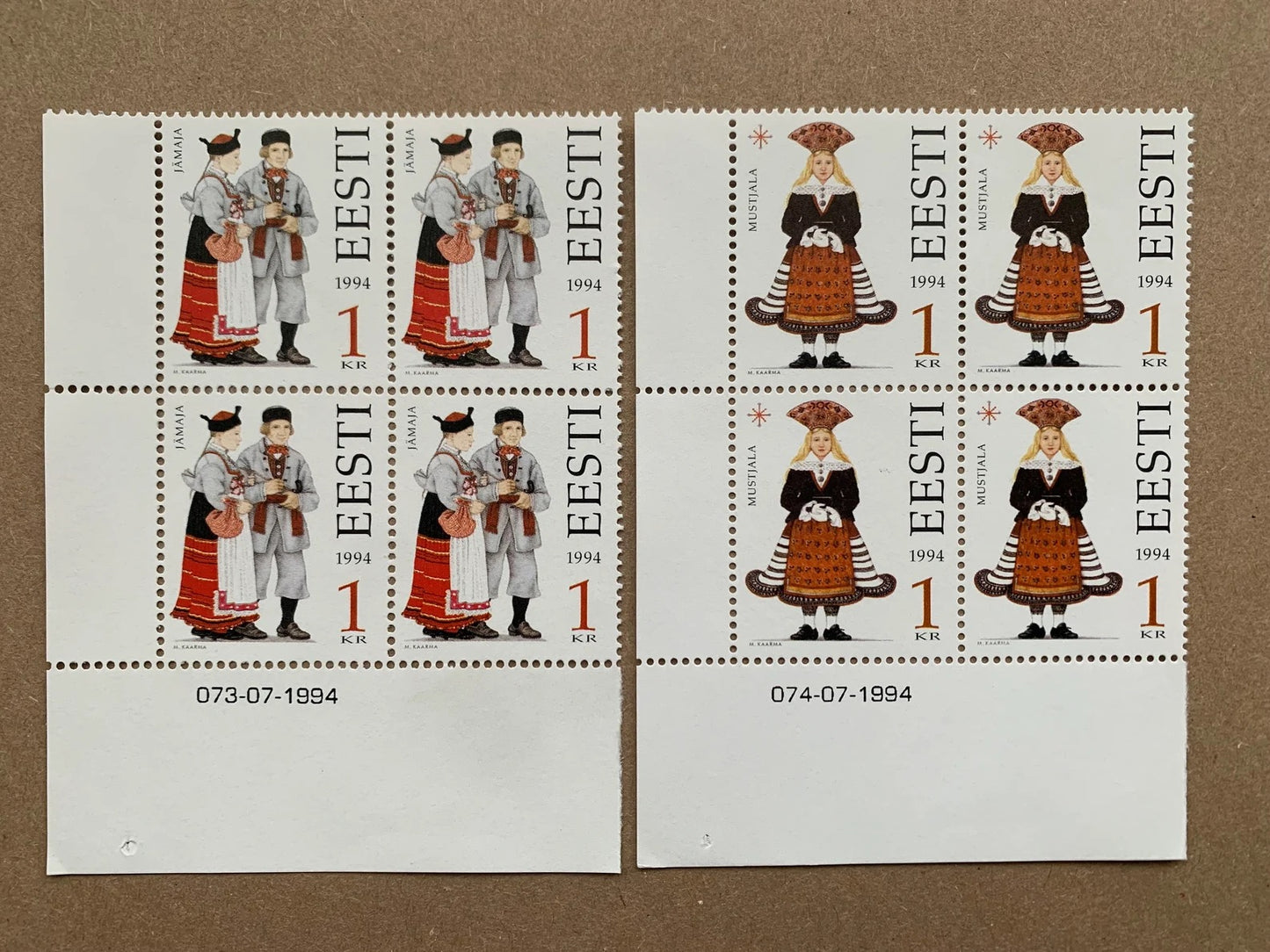 Estonian stamps NATIONAL DRESS unused blocks - Collection of vintage postage stamps from 1994 - Folk dress MNH Estonian stamps.