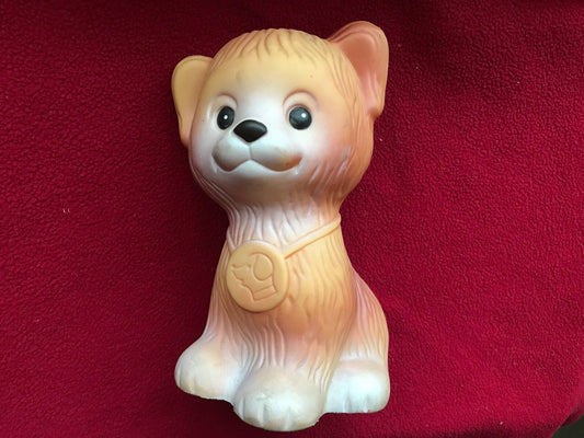 Rare find! Vintage 1970s rubber toy - sitting DOG with medal - Made in Soviet Union - Lovely USSR retro toy - Collectible vintage toy.